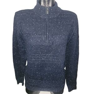 Point Zero Men's Navy Blue Speckled Knit 1/4 Zip Mock Neck Sweater S
